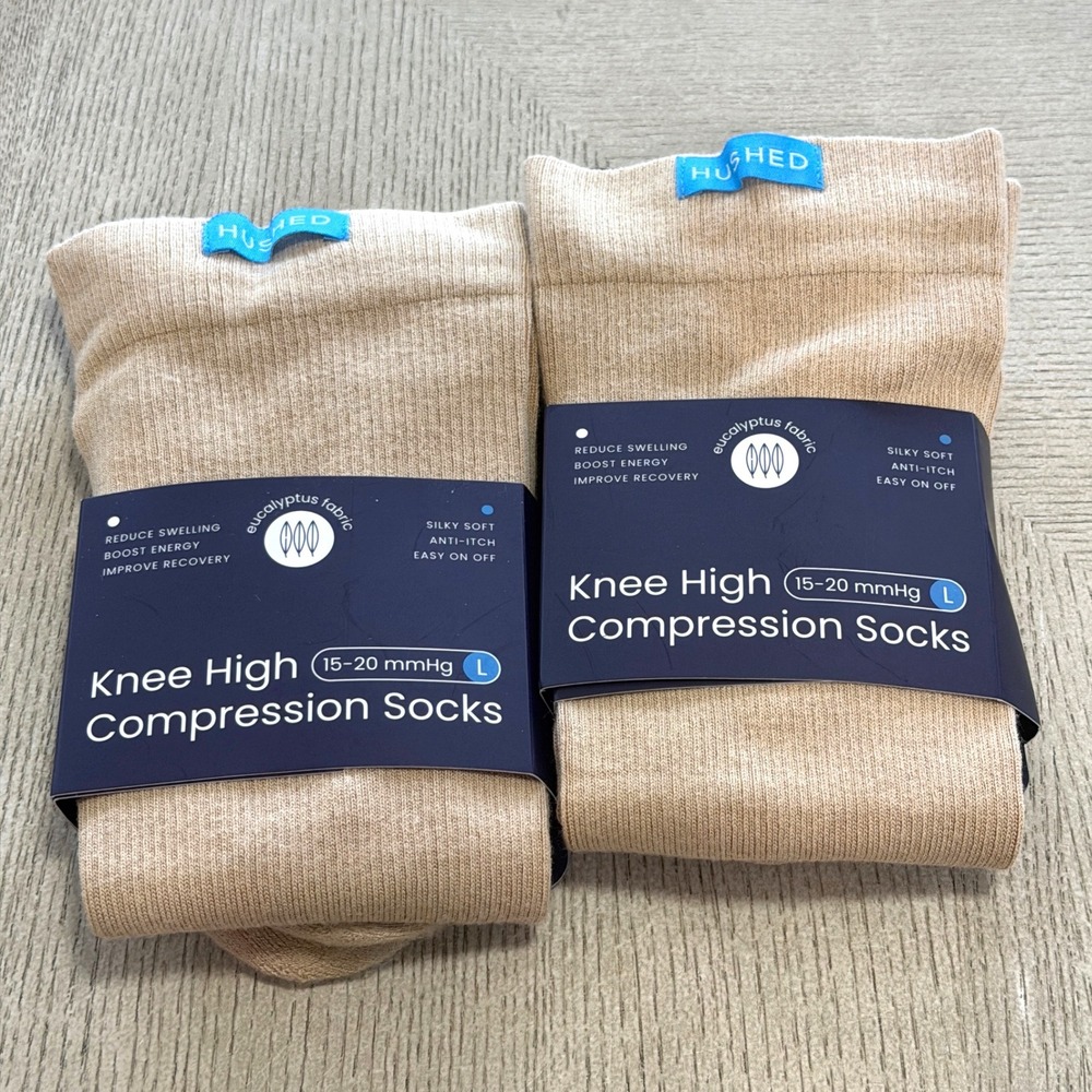 2 pack Hushed Knee High Compression Socks Large Beige 15-20 mmHg Lyocel NEW